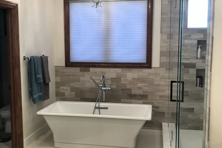 Freestanding tub and glass walk-in shower